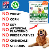 BARK&SPARK Dog Allergy Relief Chews (180 Immune Treats) - Anti-Itch Skin & Coat Supplement - Omega 3 Fish Oil - Itchy Skin Relief Treatment Pills - Itching&Paw Licking - Dry Skin & Hot Spots -Chicken