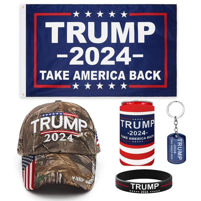 Genericf Unique America Trump 2024 Supporter Kit | Trump Hat and Flag Set | Trump Gifts and Merch