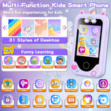 Kids Smart Phone for Girls, Christmas Birthday Gifts for Girls Age 3-10 Kids Toys Cell Phone, 2.8" Touchscreen Toddler Learning Play Toy Phone with Dual Camera, Game, Music Player, 8G SD Card (Purple)