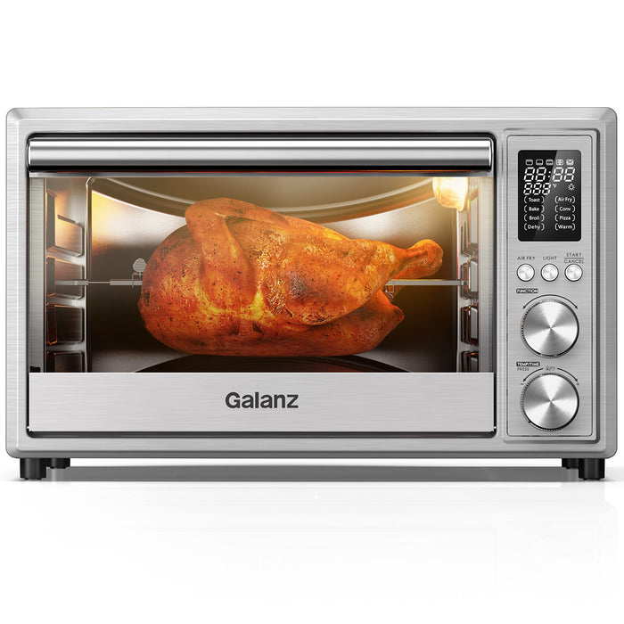 Galanz GT12SSDAN18 Digital Fry & Rotisserie Combo 8-in-1 Air Fryer Toaster, Convection Oven with Pizza & Dehydrate, 4 Accessories Included, 1800W, 26 Quart Large, Stainless Steel, 30L, 2 knobs