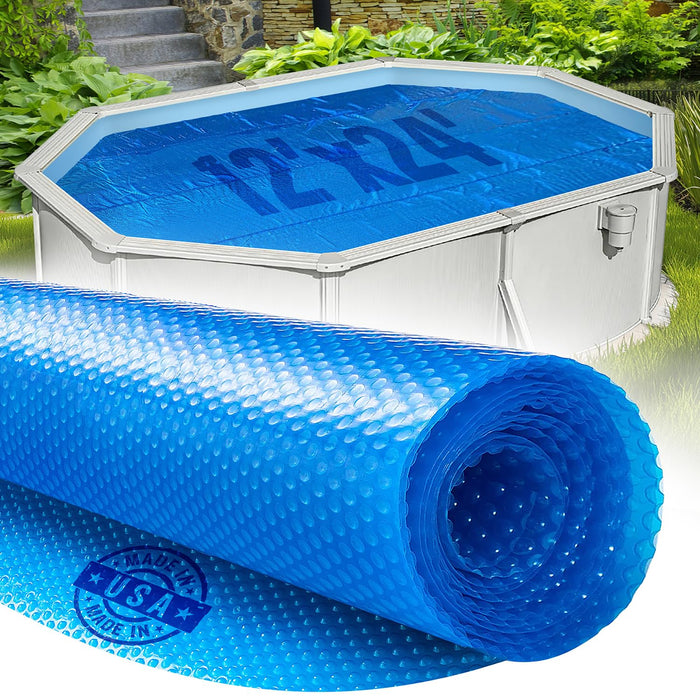 Shop Square 12' x 24' Oval Solar Cover for Inground and Above Ground Pool, 8 Mil - Premium Heavy Duty Solar Blanket for Above Ground Pool, Blue - Made in USA