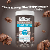 Bellway Super Fiber + Protein Powder (2 Pack), Sugar-Free Organic Psyllium Husk Fiber Supplement Powder with 20g Plant Protein Per Serving, Rich Chocolate, 24.14 oz