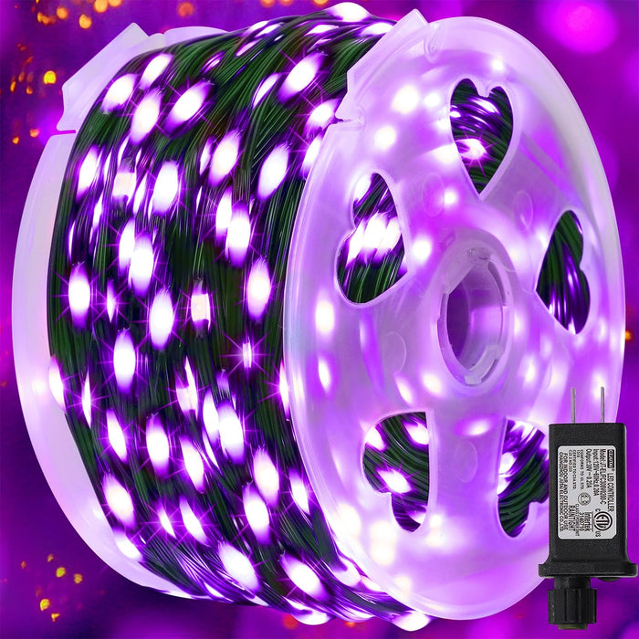 WATERGLIDE Extra Long 328 FT Halloween Lights, 1000 LED Outdoor Fairy String Lights, Green PVC Copper Wire Christmas Lights, Plug in 8 Modes & Waterproof for Tree Party Home Yard Decor, Purple