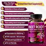 12,900mg Beet Root x12 Potency with Grape Seed Extract, Maca Root, Red Spinach, Ashwagandha - Healthy Energy Supplement for Heart Support (180 Count (Pack of 1))