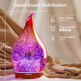 Porseme 280ml Essential Oil Diffuser, 3D Glass Aromatherapy Diffusor, Ultrasonic Cool Mist BPA Free Aroma Humidifier with Timer and Color Changing Function, Waterless Shut-Off for Home Office Room