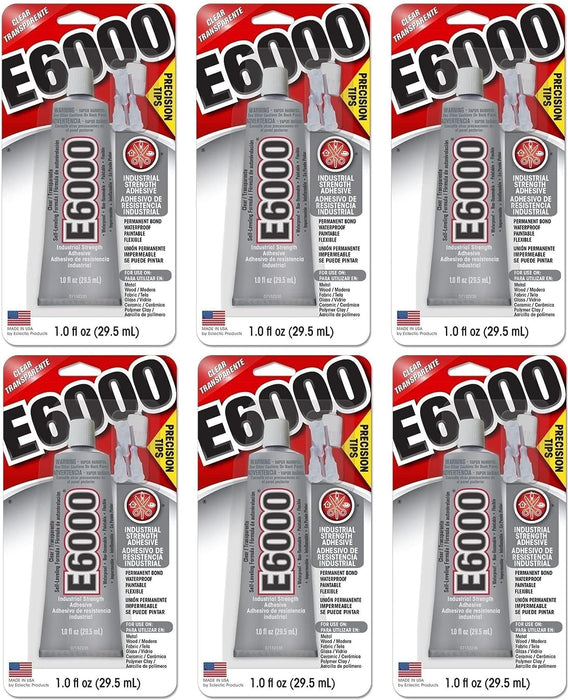 E6000 Industrial Adhesive Medium Viscosity Clear Precision Tip 1 oz (Pack of 6)
