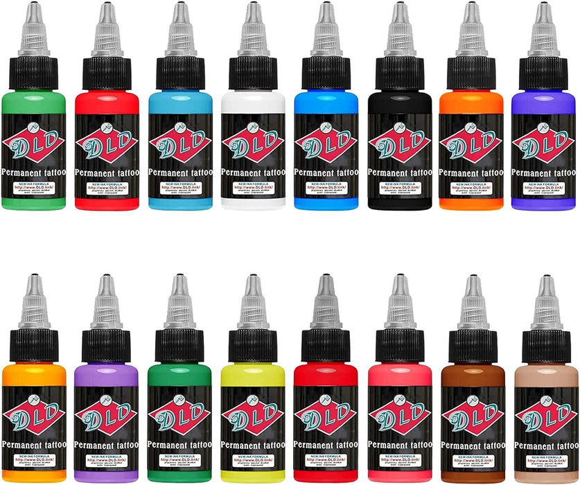 DLD Tattoo Ink Set - Tattoo Pigment Set 16 Colors Permanent Tattoo Inks 30ml