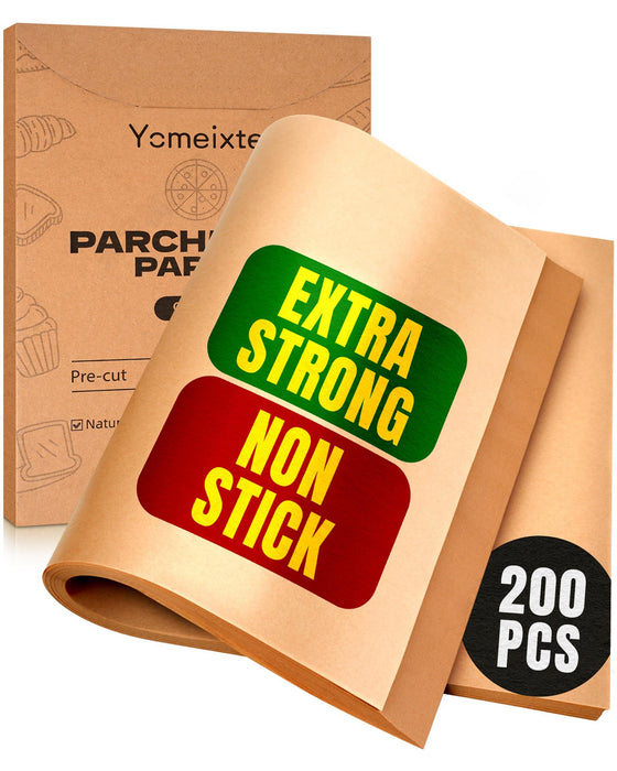 200-Pack Parchment Paper Sheets 12x16 Inch | Unbleached Natural Brown Baking Paper for Oven, Air Fryer & Grilling | Precut, Non-Stick, Greaseproof Half Sheet Pan Liners