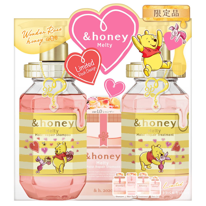 & HONEY Winnie the Pooh Limited Design 2023 & Honey Melty Moist Repair Limited Pair Set [Shampoo Body/Treatment Main Unit / 4step Travel Kit] Swell Care