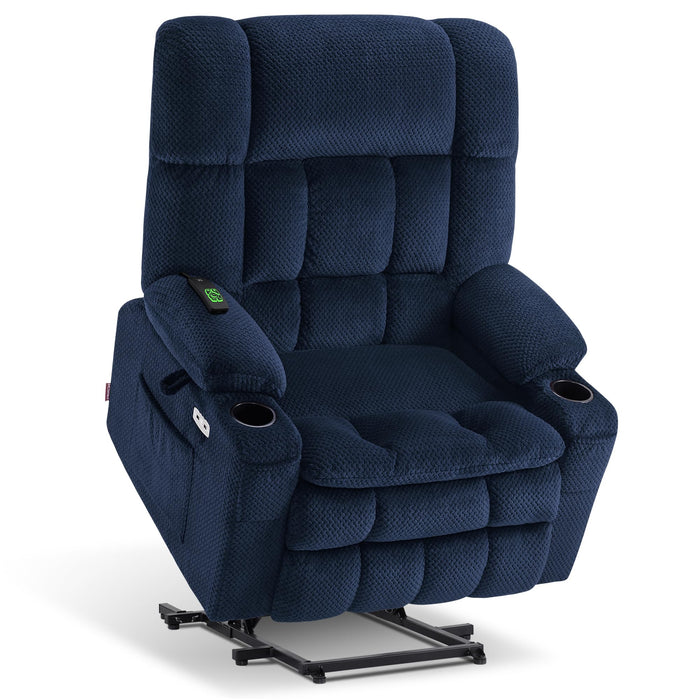 MCombo Large Dual Motor Power Lift Recliner Chair Sofa with Massage and Heat for Big Elderly People, Infinite Position, USB Ports, Fabric R7891 (Large-Wide, Navy Blue)