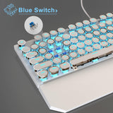 MageGee Typewriter Mechanical Gaming Keyboard, Retro Punk Round Keycap LED Backlit USB Wired Keyboards for Game and Office, for Windows Laptop PC Mac - Blue Switches/White