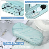 MoKo Double Eyeglass Case, 2 in 1 Double Sided Portable Glasses Case Contact Lens Case with Mirror Eye Glasses Carrying Bag Anti-Scratch Sunglasses Pouch Protective Eyewear, Blue Water Color