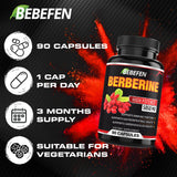 BEBEFEN Berberine Capsules - 5050mg Formula Pills with Black Pepper Extract - 90 Capsules Berberine Supplement for Supports Healthy Immune System, Cardiovascular Heart - 3 Month Supply