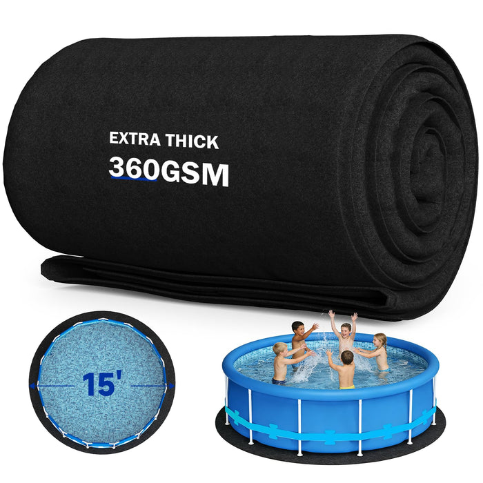 Uyittour 15Ft Round Pool Liner Pad for Above Ground Pools, 360G/M² Extra Thick Heavy Duty Under Pool Mat, Seamless Puncture Resistant Geotextile Fabric Ground Padding, Extends Liner Life, Black