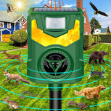 Ultrasonic Animal Repeller,2024 Newest Cat Deterrent Outdoor,Solar Animal Repeller Flame Light Ultrasonic Pest Repellent with Motion Sensor,Repel Dogs Bird Skunk Rabbit Squirrels Deer Raccoon