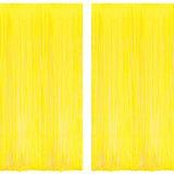 BRAVESHINE Foil Fringe Curtain Backdrop - 2 Pack Yellow Tinsel Photo Booth Backdrop Party Streamers for Birthdays, Christmas, Lemon, Smiley Kids' Party Decorations