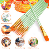 Soucolor Acrylic Paint Brushes Set, 20Pcs Round Pointed Tip Artist Paintbrushes for Acrylic Painting Oil Watercolor Canvas Boards Rock Body Face Nail Art, Halloween Pumpkin Ceramic Crafts Supplies