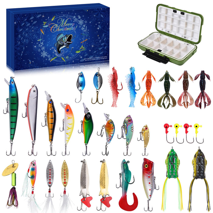 Uspring Advent Calendar 2024 - Fishing Advent Calendar 2024 Adults Fishing Lures Set with Tackle Box Christmas Countdown Calendars 24 Days 2024 Xmas Surprise Gift for Anglers Teen Boys Men