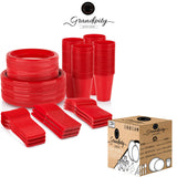 720 Piece Red Disposable Dinnerware Set (120 Guests) Plastic Dinnerware Set Disposable - 120 Count, 9" Dinner Plates, 7" Dessert Plates, 12oz Cups, Forks, Knives & Spoons- Plastic Party Plates Set