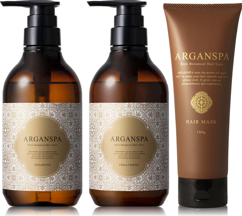 ARGANSPA Shampoo, Conditioner and Hair Mask, 3-Piece Set, Professional Salon Product, Head Spa, Intensive Damage Repair, Lathers Well, Oriental Herb Scent