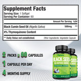 Premium Black Seed Oil Softgel Capsules - 2 Packs 60 Counts 500mg - 4 Month Supply for Immunity, Circulation, Digestive, Skin, Hair & Body Management