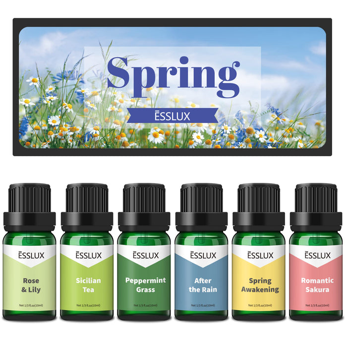 Spring Fragrance Oils, ESSLUX Premium Scented Oils for Home Diffuser, Soap Candle Making Scents, Refreshing Aromatherapy Essential Oil Gift Set, Rose & Lily, Peppermint Grass and More