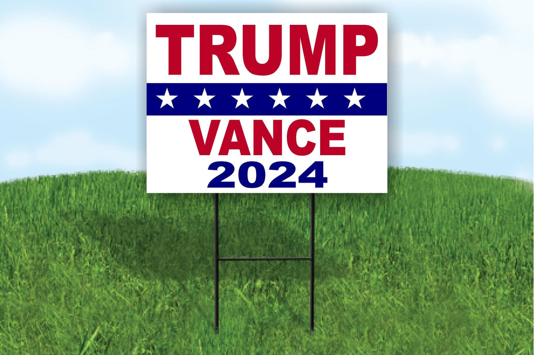 Trump Vance 2024 Stars JD Donald Double Sided 18x24 in Yard Road Sign w/Stand