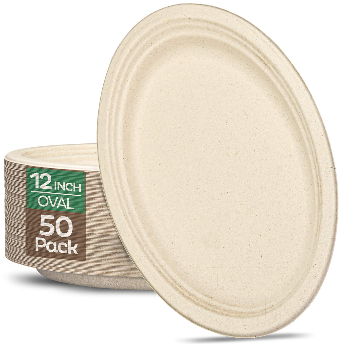 100% Compostable Oval Paper Plates [50-Pack] - {PFAS-Free} - {BPI Cert