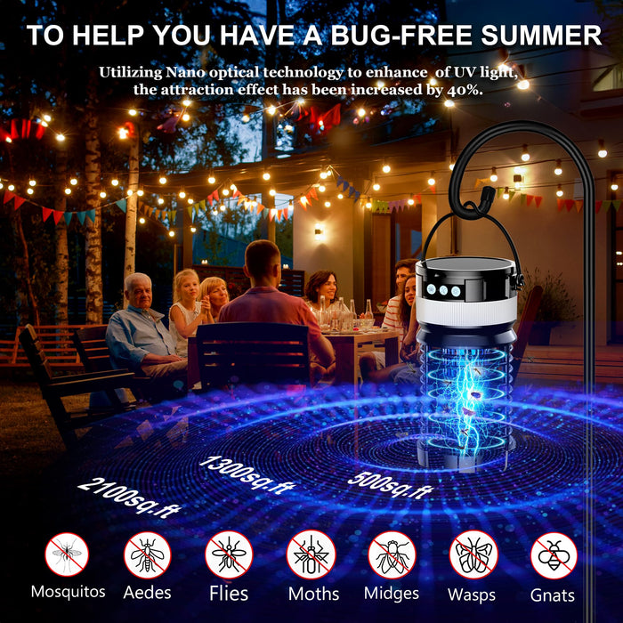 Solar Bug Zapper for Outdoor Indoor, USB-C Rechargeable Mosquito Killer,4800V High Powered Gnat Fly Traps with Reading Lamp,IP66 Waterproof Mosquito Zapper,No Need to Replace The Bulb (black-4400V)