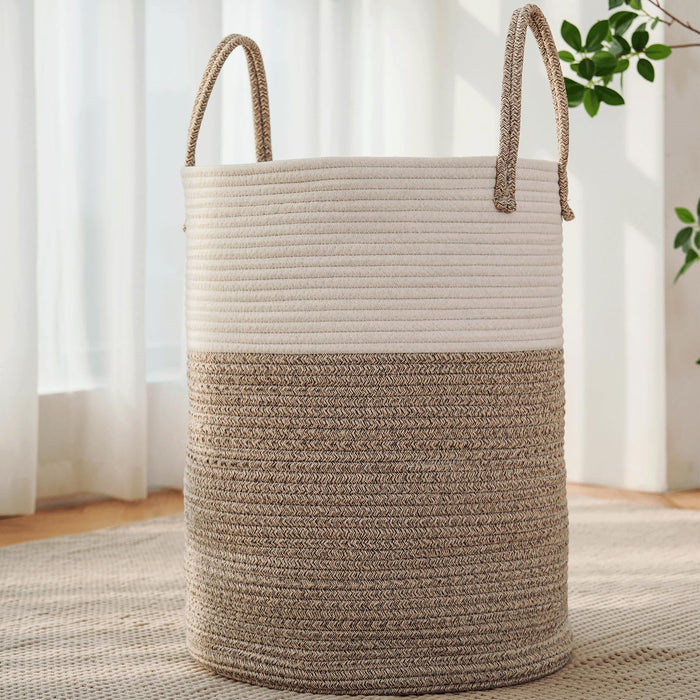 JMvicyroam 60L Nursery Hamper, Cotton Rope Laundry Basket, Brown