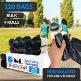 Reli. SuperValue 65 Gallon Trash Bags | 120 Count | Made in USA | Heavy Duty | Bulk | Black Multi-Use Garbage Bags