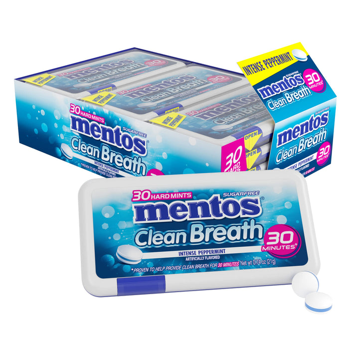 Mentos Clean Breath Hard Mints Sugar Free Candy, Peppermint, Bulk Holiday Christmas Stocking Stuffers for Adults & Kids, 12 Packs of 30 Pieces (360 Pieces Total)