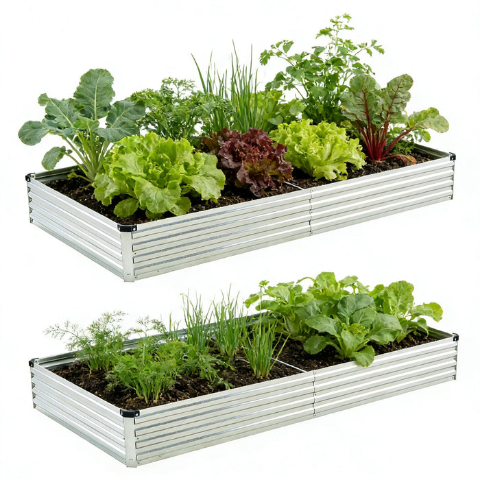 Foxlang 8x4x1ft(2 PCS) Galvanized Raised Garden Bed,Outdoor Planter Box Metal Patio Kit Planting Bed for Vegetables Flowers Herb,Silver