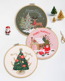 Santune Embroidery Kit - 3pcs Christmas Embroidery Patterns for Beginners with Instructions Cross Stitch Kits for Adults with 1 Embroidery Hoops, Color Threads and Needles, Good Hobbies for Women