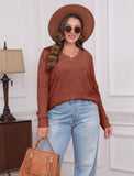 SAMPEEL Fall Outfits for Women 2024 V Neck Long Sleeve Shirts Casual Tops Halloween Sweaters Trendy Caramel S