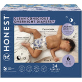 The Honest Company Clean Conscious Overnight Diapers | Plant-Based, Sustainable | Cozy Cloud + Star Signs | Club Box, Size 6 (35+ lbs), 34 Count