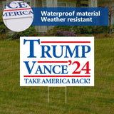 Probsin Trump Vance 2024 Yard Sign Double Sided 16" x 24" Trump Vance'24 Take America Back MAGA Signs Voted for Trump Vance Outdoor Decorations for Lawn, Garden, Window, Party Supplies (White)