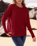 BTFBM Trendy Women Sweater Fall Long Sleeve Crew Neck Knit Sweater Y2k Sweater Christmas Sweater Pullover Tops(Solid Dark Red,Medium)