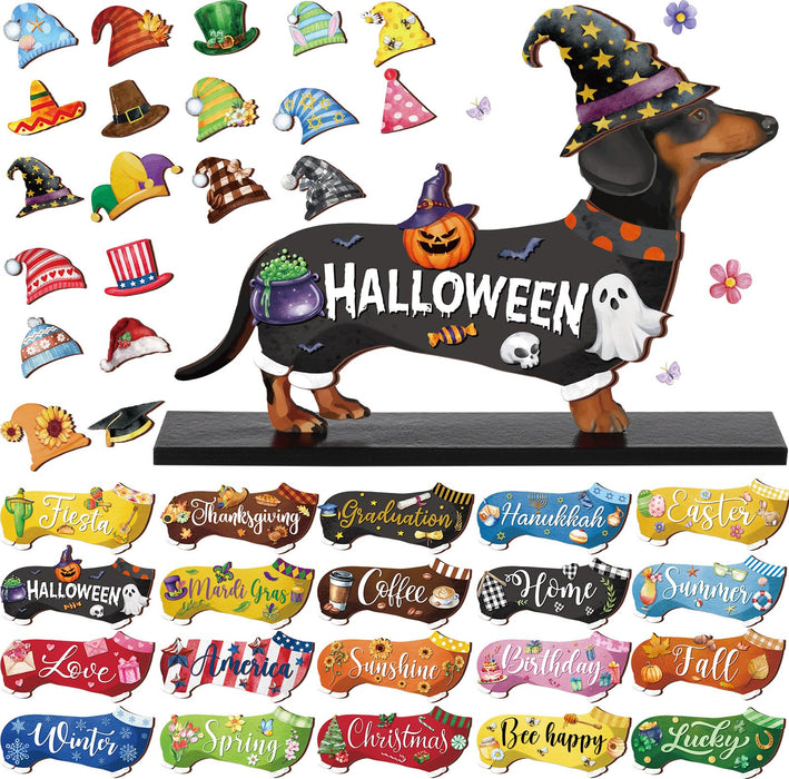Anglechic 42 Pcs Interchangeable Dachshund Sign Wiener Dog Holiday Decor