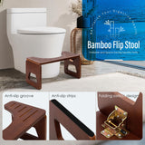 Toilet Stool Squat Adult and Kids - 7 Inches Foldable Poop Stool for Bathroom Bamboo Flip Potty Stool with Anti-Slip Layer - Improve Bathroom Posture and Comfort (Walnut)