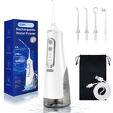 Cordless Water Flosser Teeth Cleaner Dental Oral Irrigator Picks Portable and Rechargeable 310ml Water Tank IPX7 Water Proof for Home and Travel Infiwarden (White)