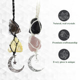 BOHO GARDEN Hanging Car Charm - 2-Pack Black Tourmaline & Rose Quartz + Smoky Quartz + Citrine - Dangling Moon & Healing Crystal Accessories, Rearview Mirror Decorations – Protection, Energy