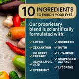 Eye Vitamins & Mineral Supplement, Contains Lutein, Zeaxanthin, Bilberry & Zinc, Supports Eye Strain, Vision Macular Health & Dry Eyes for Adults with Vitamin C & E, Lycopene, Non-GMO - 60 Capsules
