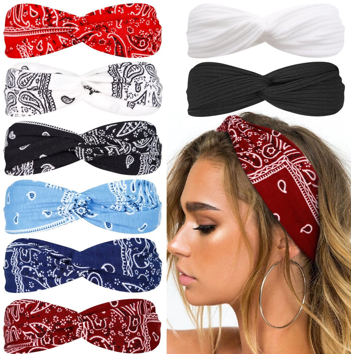 Huachi Bandana Headbands for Women Boho Elastic Hair Bands for Women's Hair Twist Turban Head Wraps Fashion Hair Accessories