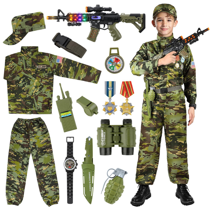 Metemot Army Costume for Boys, Halloween Soldier Military Costume for Kids