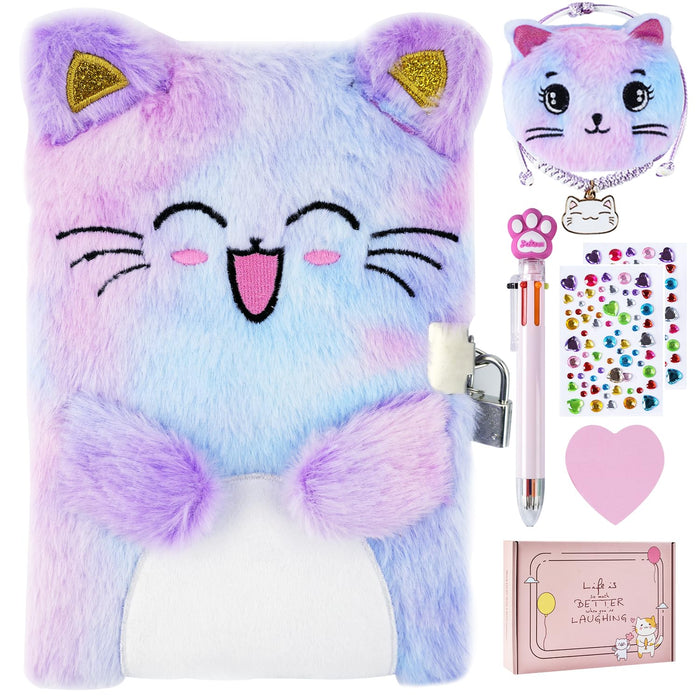 PJDRLLC Cat Diary with Lock, Gift for 6 7 8 Year Old Girl