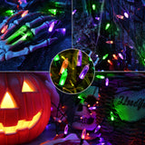 Halloween String Lights,33ft 100 LED Halloween Decorative Lights with 8 Modes & Timer, Waterproof Battery Indoor Mini Lights Orange String Lights for Halloween Decorations（Orange & Purple & Green)