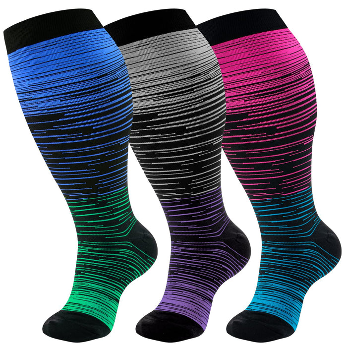 bropite 3 Pairs Plus Size Compression Socks Extra Wide Calf Women&Men 20-30mmHg Support Dancing Cycling Running Climbing