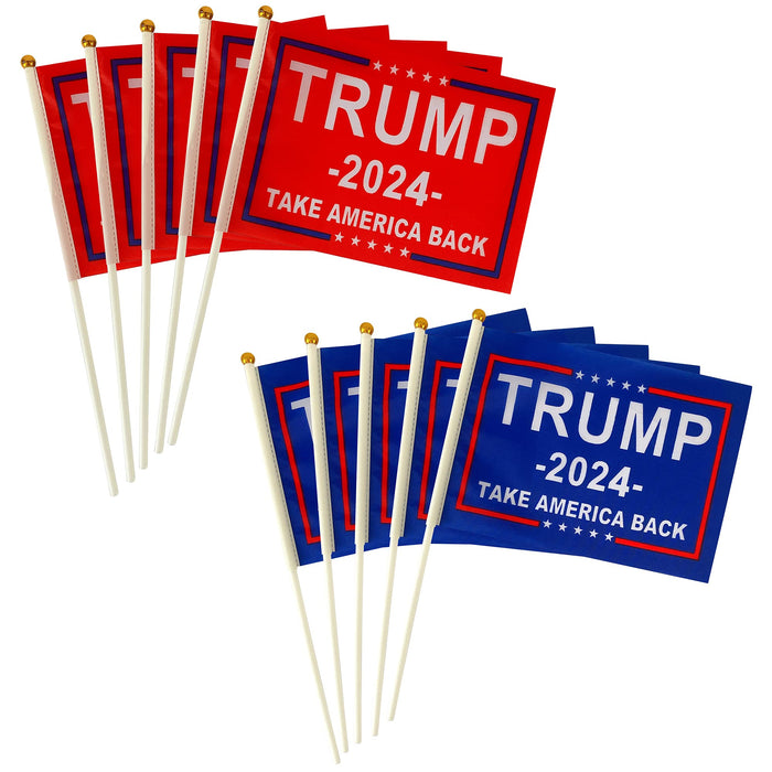 TSMD Trump 2024 Flag Take America Back Flags Small Mini Stick Flags Banner Decorations,Red and Blue (24 Pack)