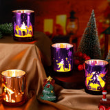 4 Pcs Christmas Advent Votive Candle Holders Nativity Scene Glass Candle Holder Purple and Pink Tealight Candle Holders for Christmas Wedding Church Home Party Dining Table Tray Decor, 4 Styles